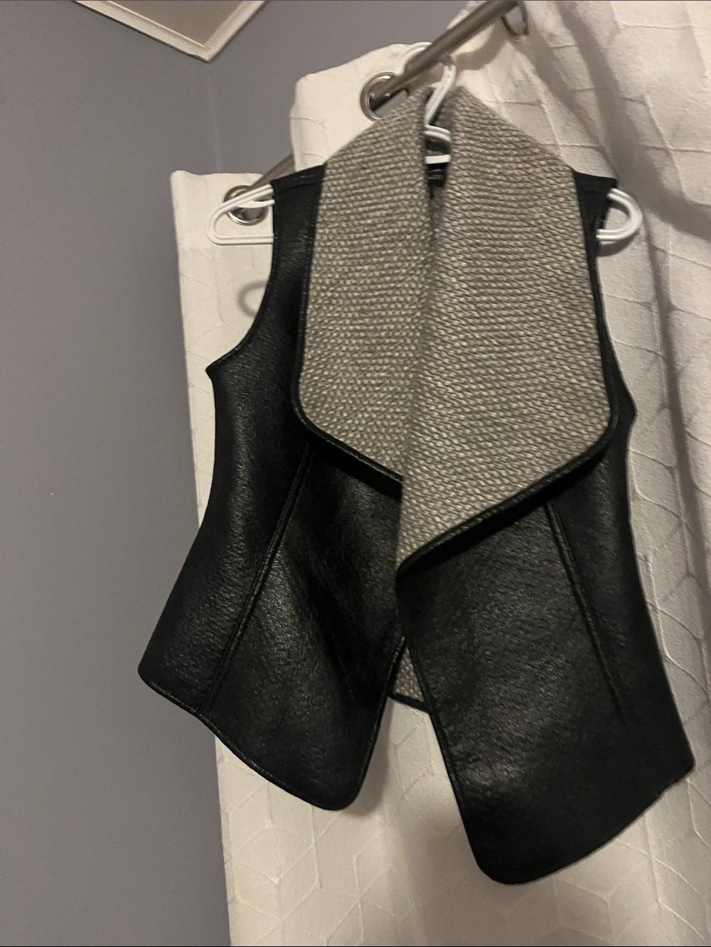 RW&CO. Black Faux Leather Vest with Light Gray Knit Lining